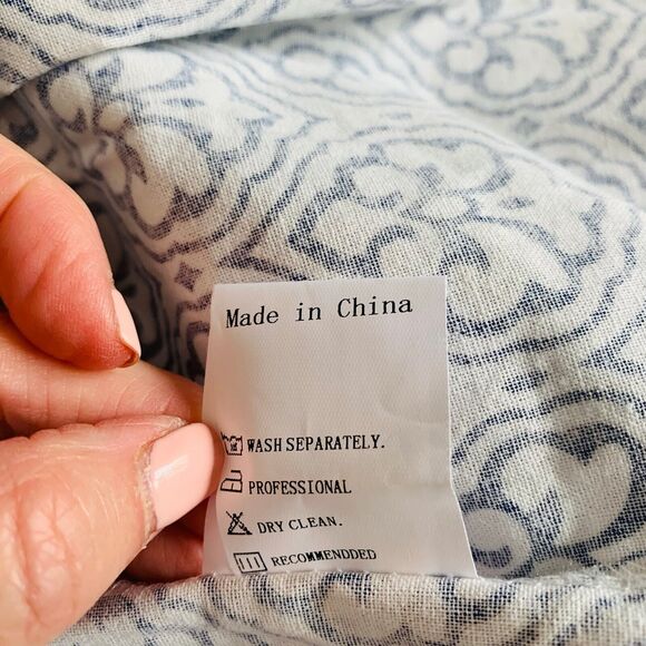 Noracora Dress Women S White Blue Damask Maxi Tier Cotton Linen Cottage Boho NWT - Picture 5 of 12